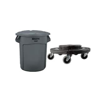 Brute 20 Gal. Outdoor Trash Can Plus Dolly Combo-Pack