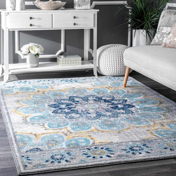 Kiyoko Vintage Floral Blue Doormat 3 ft. x 5 ft. Area Rug