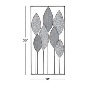 18 in. x  36 in. Metal Gray Tall Cut-Out Leaf Wall Decor with Intricate Laser Cut Designs