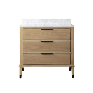 36in. W x 22 in. D x 34.3 in. H Single Sink Freestanding Bath Vanity in Weathered Tan with White Carrara Marble Top