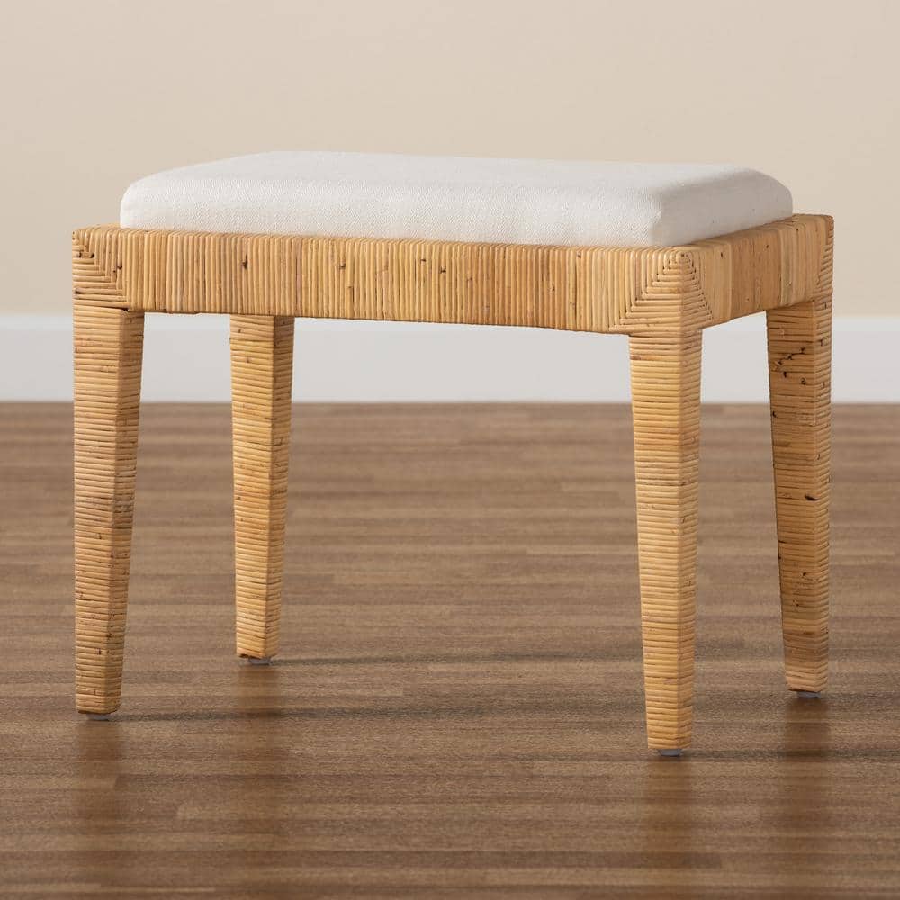Sofia Natural Brown Rattan and Mahogany Wood Ottoman