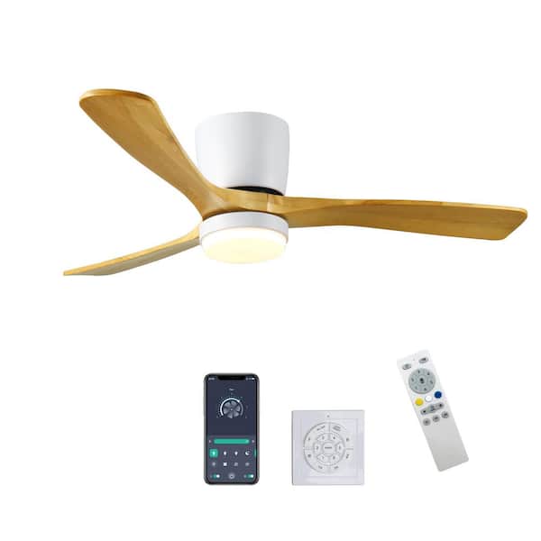 42 in. Indoor/Outdoor White Modern Flush Mount LED Ceiling Fan with APP, Wall and Remote Control Included