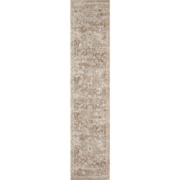 Harbor Beige 2 ft. x 12 ft. Floral Traditional Runner Area Rug