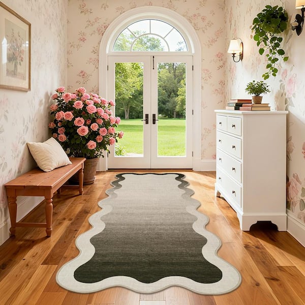 2 ft. x 6 ft. Camel Fan-Shaped Abstract Gradient Solid Color Ultra-Thin Foldable for Bedroom Dining Room Area Rug