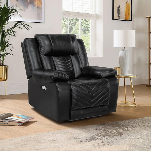 Lazzara Durant Black Faux Leather Power Recliner with LED and