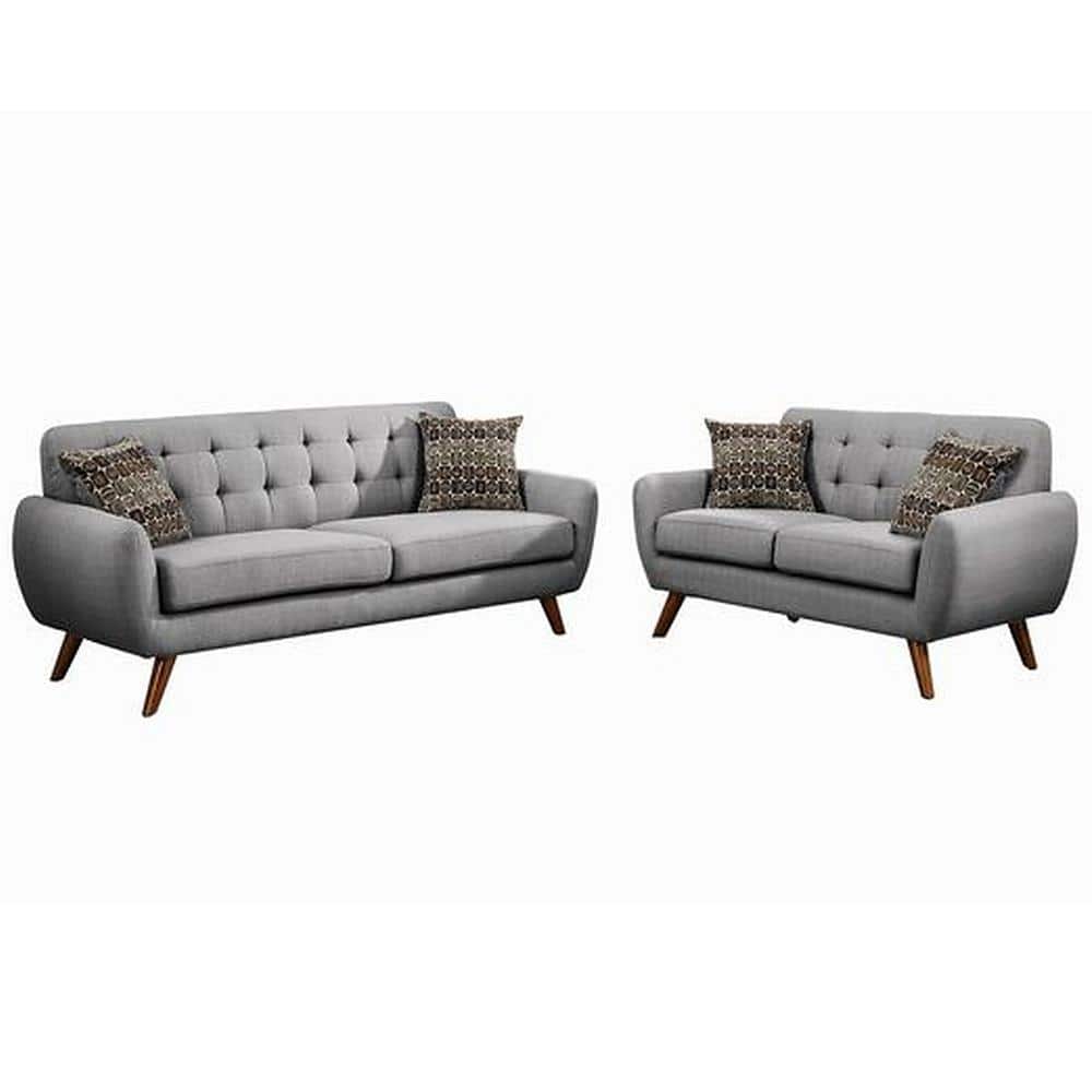 SIMPLE RELAX Bobkona 117 in. Sonya 2-Piece Linen-Like Top Gray Sofa and Loveseat -  SR016912