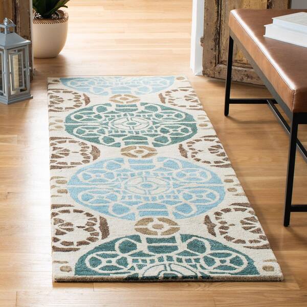 Wyndham 2 ft. x 13 ft. Beige/Blue Geometric Runner Rug