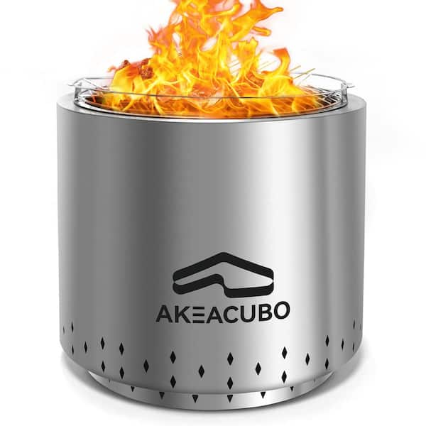 Cesicia 21.26 in. W x 19.8 in. H Silver Outdoor 304 Stainless Steel Smokeless Fire Pit with Cover for Backyard Patio Garden