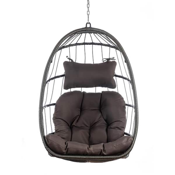 Unbranded Wicker Rattan Swing Hammock Chair with Aluminum Frame and Dark Grey Cushion Without Stand