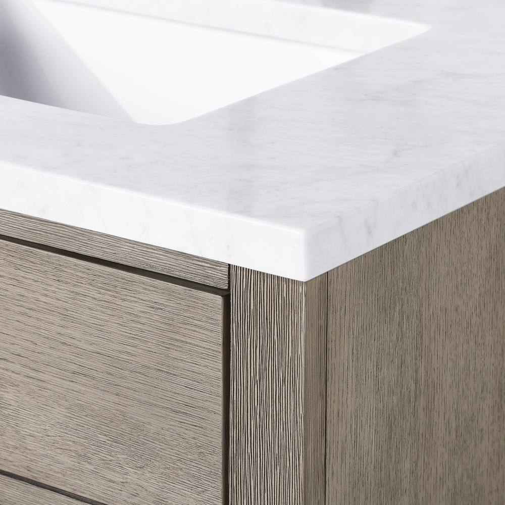 Gray Double Freestanding Bathroom Vanity with Marble Top