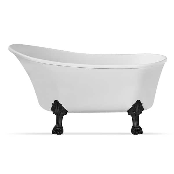 Streamline 67 in. Acrylic Clawfoot Non-Whirlpool Bathtub in Glossy White With Matte Black Drain, Clawfeet