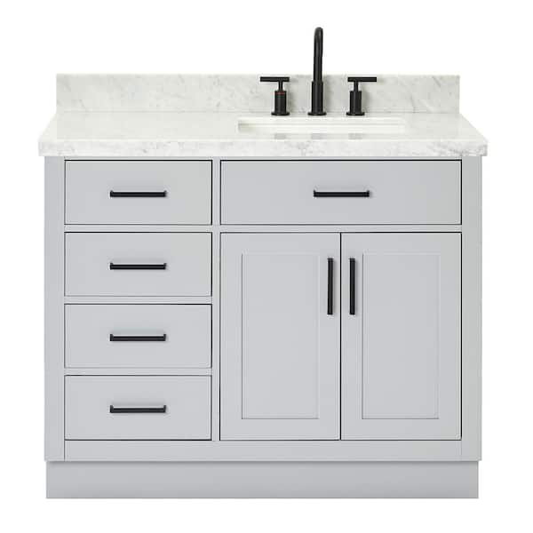 Hepburn 42 in. W x 22 in. D x 36 in. H Bath Vanity in Gray with Carrara Marble Vanity Top in White with White Basin