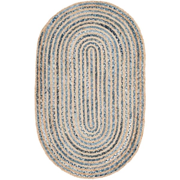 SAFAVIEH Cape Cod Natural/Blue 3 ft. x 5 ft. Oval Solid Area Rug