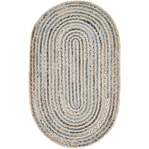 Cape Cod Natural/Blue 4 ft. x 6 ft. Oval Solid Area Rug