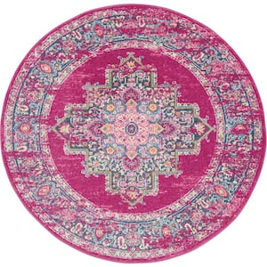 Passion Fuchsia 5 ft. x 5 ft. Bordered Transitional Round Rug