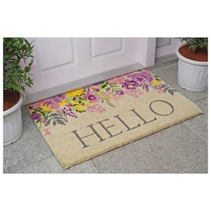 Blossoming Floral Hello Multi-Colored 24 in. x 36 in. Indoor or Outdoor Doormat