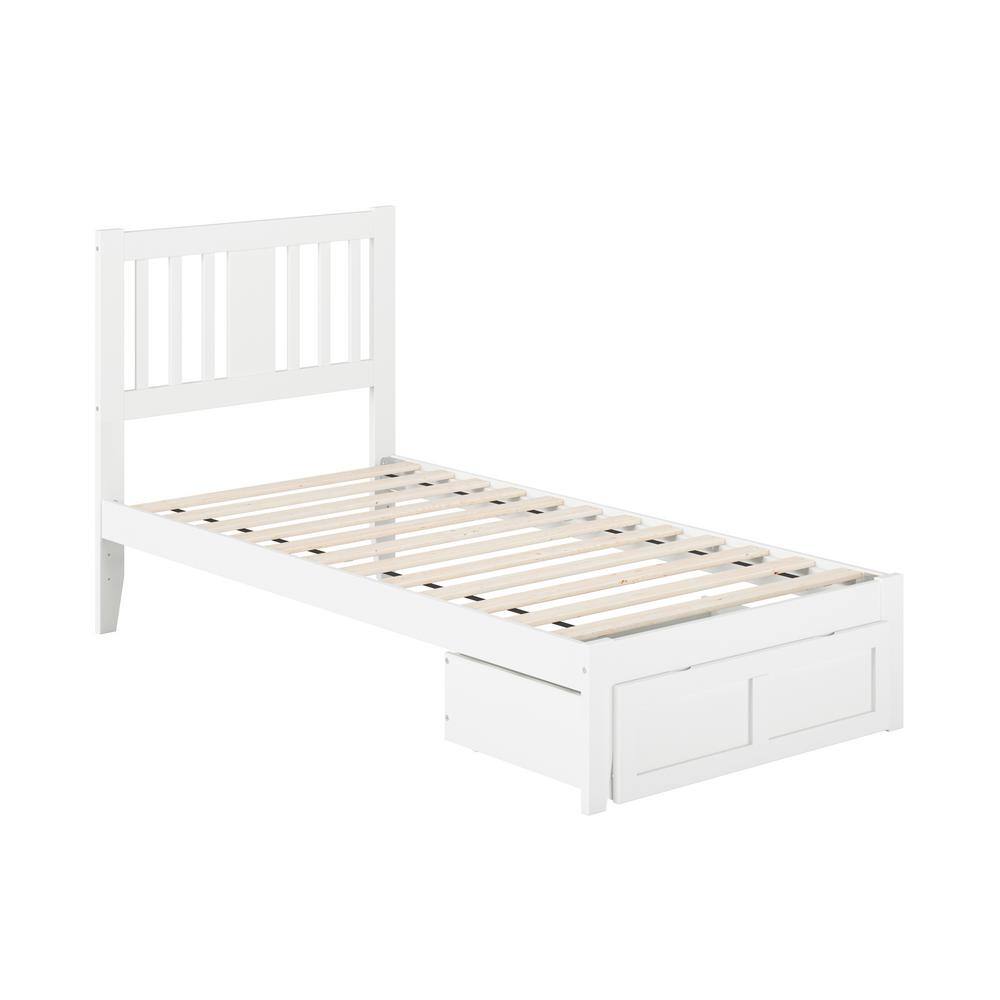 Tahoe Twin Mission White Wood Bed with Storage Drawer & USB Charger