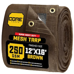 12 ft. X 16 ft.  Brown 250 GSM 7.5 OZ Heavy Duty Mesh Tarp, UV Resistant