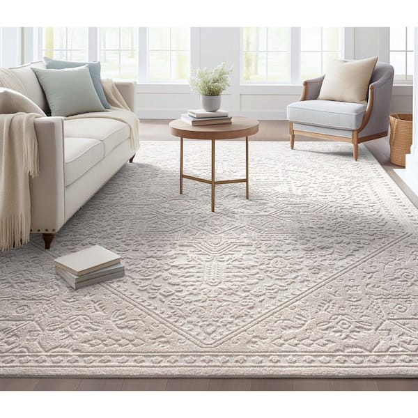 Harlow Cloud Medallion Farmhouse Medallion, Ivory 5 ft. 3 in. x 7 ft. 3 in., Area Rug