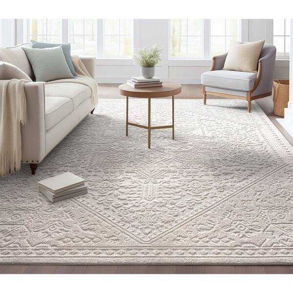 Harlow Cloud Medallion Farmhouse Medallion, Ivory 9 ft. 3 in. x 12 ft. 6 in., Area Rug