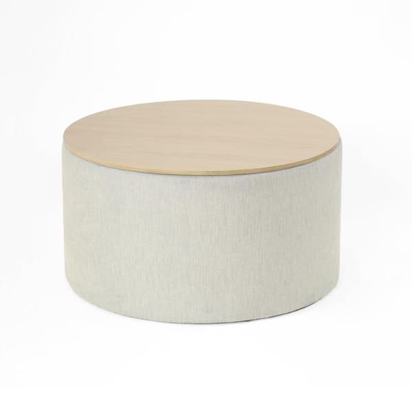 Mesy Gray Fabric Round Storage Ottoman