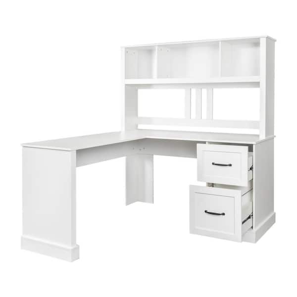 IDEAGLE 59 in. L-Shape Antiqued White Wood Home Office Desk