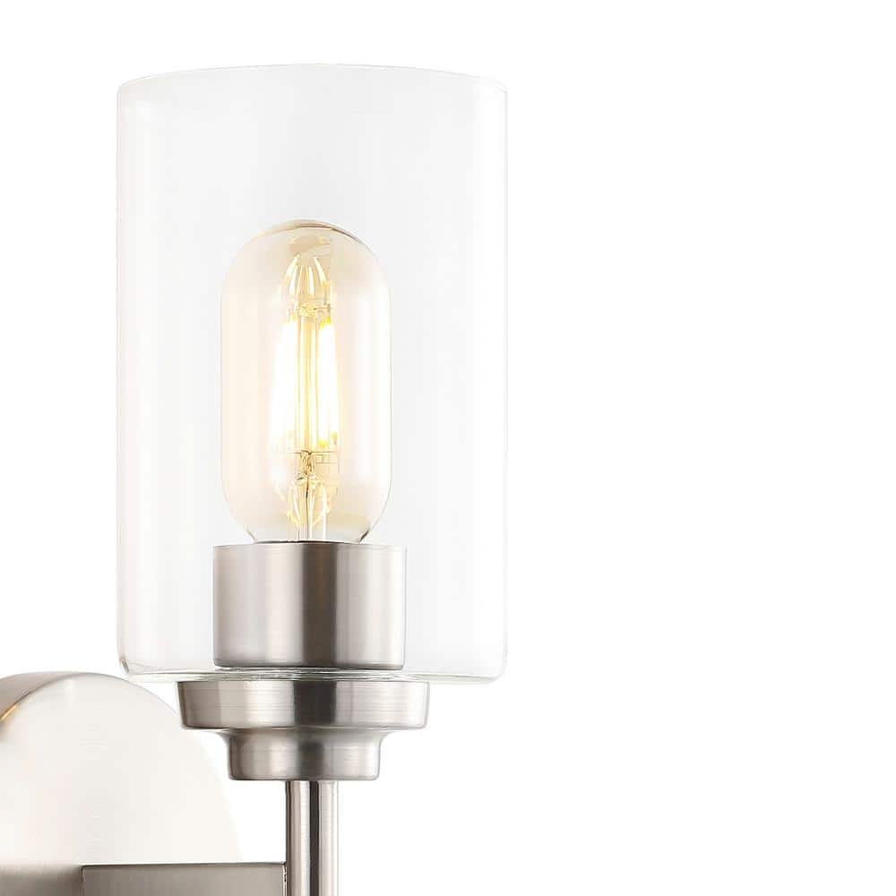 Nickel Cylinder 2-Light Industrial Vanity Sconce