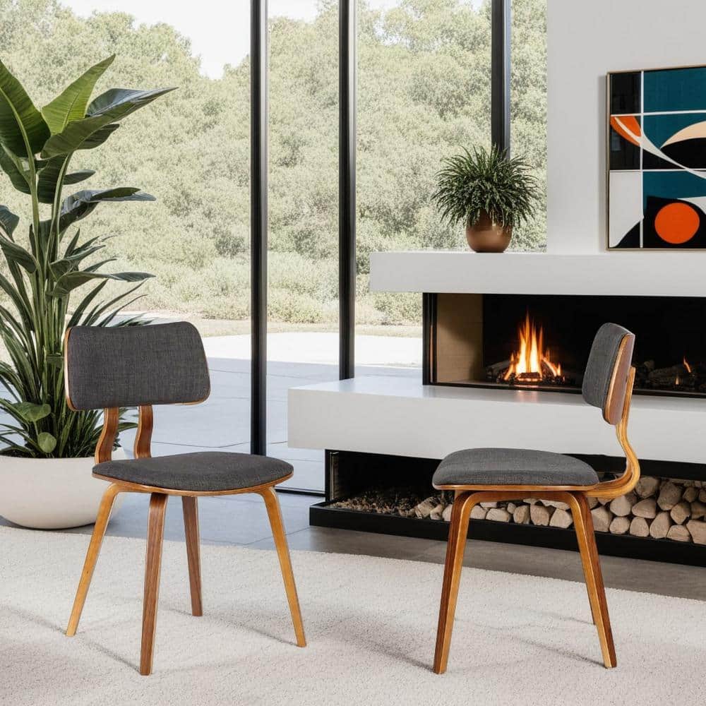 Jaguar 29 in. Charcoal Fabric and Walnut Wood Finish Mid-Century Dining Cha