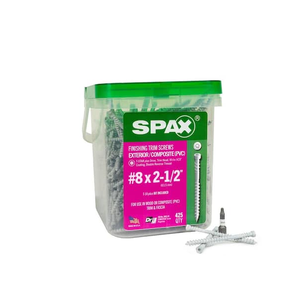 SPAX #8 x 2-1/2 in. Exterior/Interior Trim Head Wood Composite Screws White Powertrim Torx T-Star Plus (425 Each)Bit Included