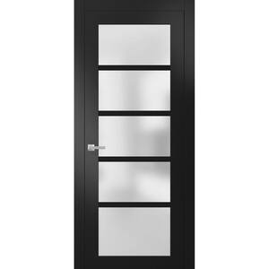 4002 42 in. x 96 in. Single Panel No Bore Frosted Glass Black Finished Pine Interior Door Slab with Hardware