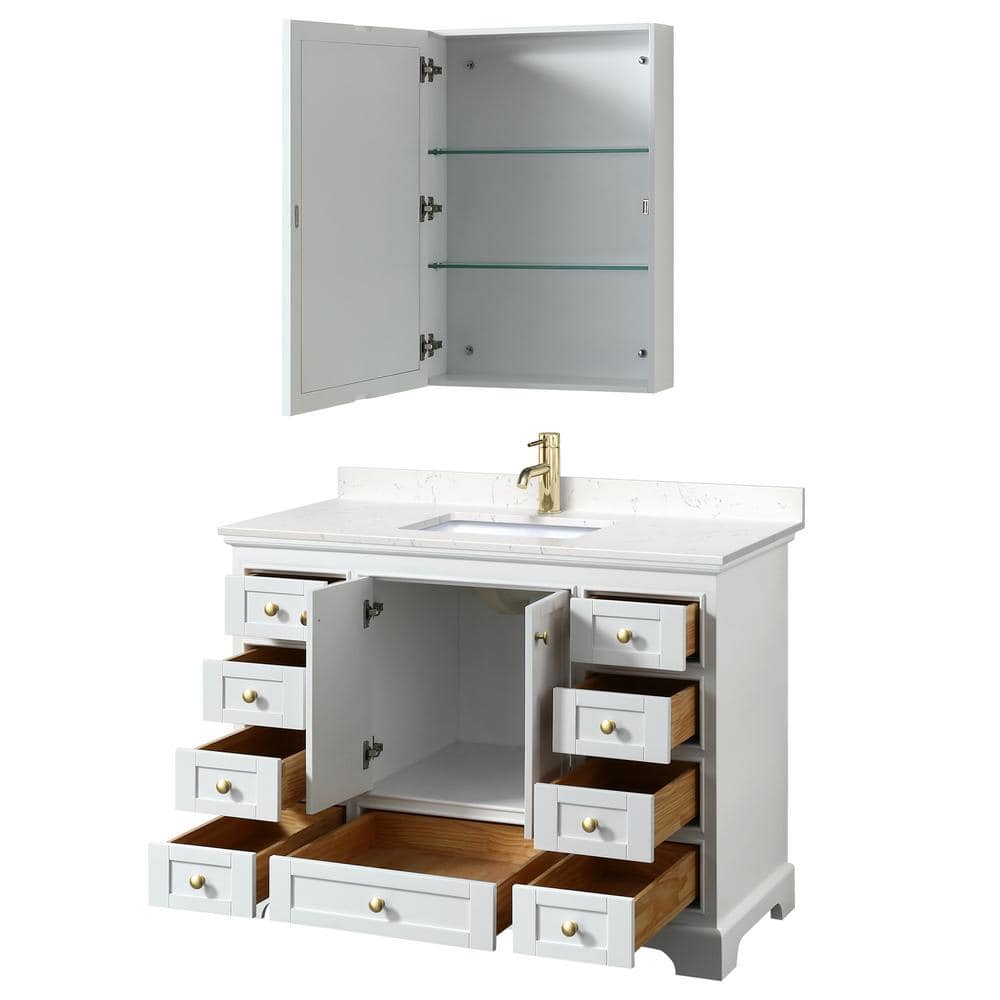 Deborah 48" White Single Bathroom Vanity with Carrara Marble and Gold Trim
