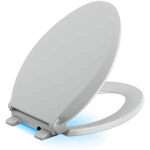 Cachet LED Nightlight Elongated Quiet Closed Front Toilet Seat in Ice Grey