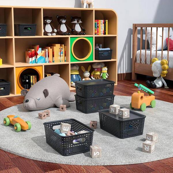 Black 10.2 in. x 4 in. Plastic Decorative Basket Set of 8 with