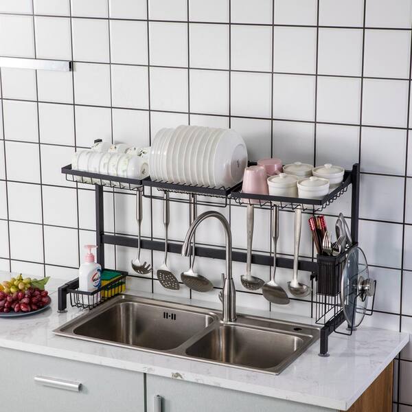 Over The Sink Dish Drying Rack Stainless Steel Kitchen Supplies Storage Shelf Drainer Organizer, 35 x 12.2 x 20.4