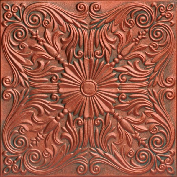 A La Maison Ceilings Spanish Silver Copper Patina 1.6 ft. x 1.6 ft. Decorative Foam Glue Up Ceiling Tile (21.6 sq. ft./case)