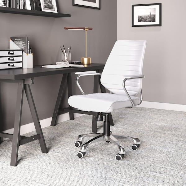 ZUO Enterprise Faux Leather Adjustable Height Office Chair in White with Arms