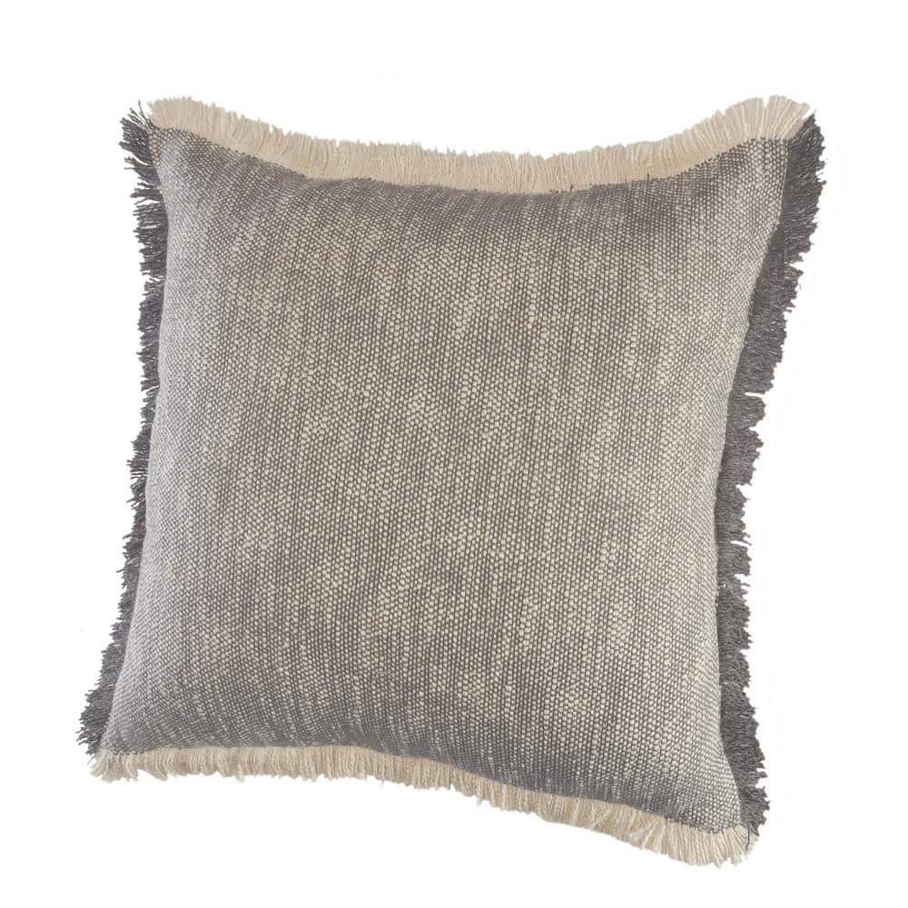 Gray and White Two-Tone Fringe Woven Throw Pillow, 20" x 20"