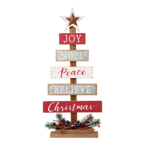 Glitzhome 20 in. H Wooden Sign Table Tree Decor