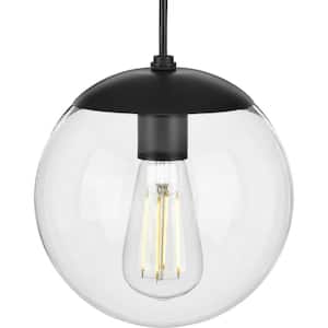 Atwell 1-Light Matte Black Clear Glass Globe Modern Small Pendant Hanging Light