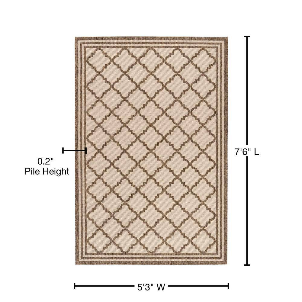 Cream and Brown Geometric Rectangular Synthetic Rug