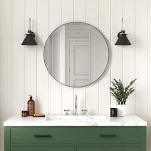24 in. x 24 in. Metal Framed Round Bathroom Vanity Mirror in Black