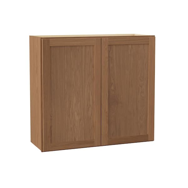Hampton Bay Sinclair 33 in. W x 12 in. D x 30 in. H Assembled Wall Cabinet in Shaker Saddle Oak