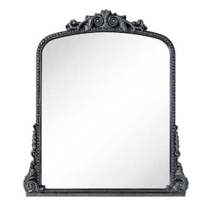 Cummons 30 in. W x 34 in. H Small Baroque Ornate Arched Framed Wall Mounted Bathroom Vanity Mirror in Antiqued Black