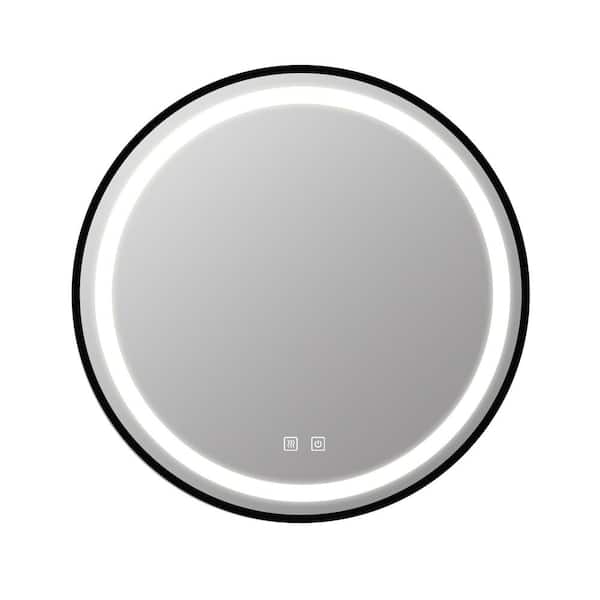 32 in. W x 32 in. H Round Black Aluminum Alloy Frame Wall Mount LED Dimmable Anti-Fog Bathroom Vanity Mirror