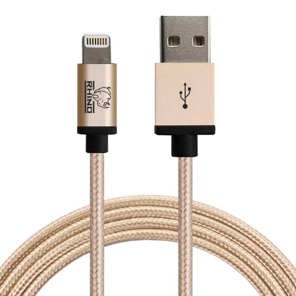 Rhino 3 ft. Braided Nylon MFi Lightning Cable with Aluminum Alloy Connector Cable, Gold