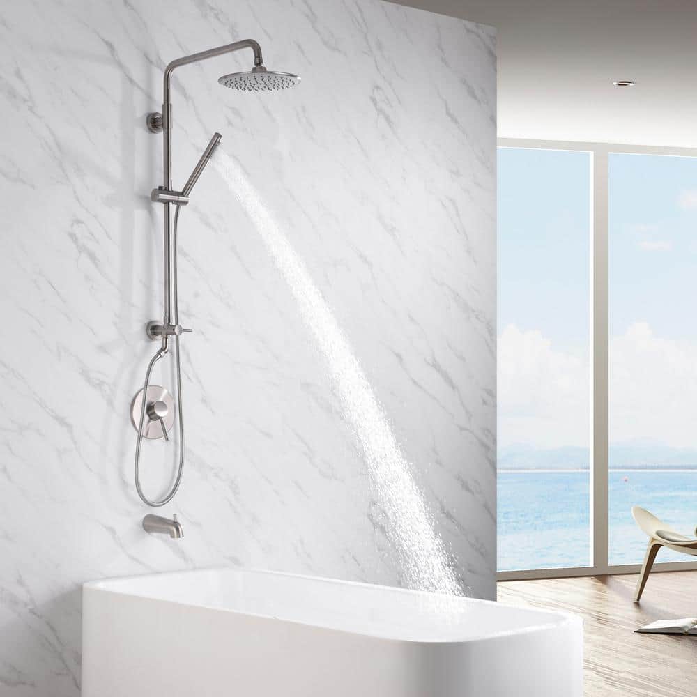 Brushed Nickel Wall Mounted Rain Shower System with Handheld