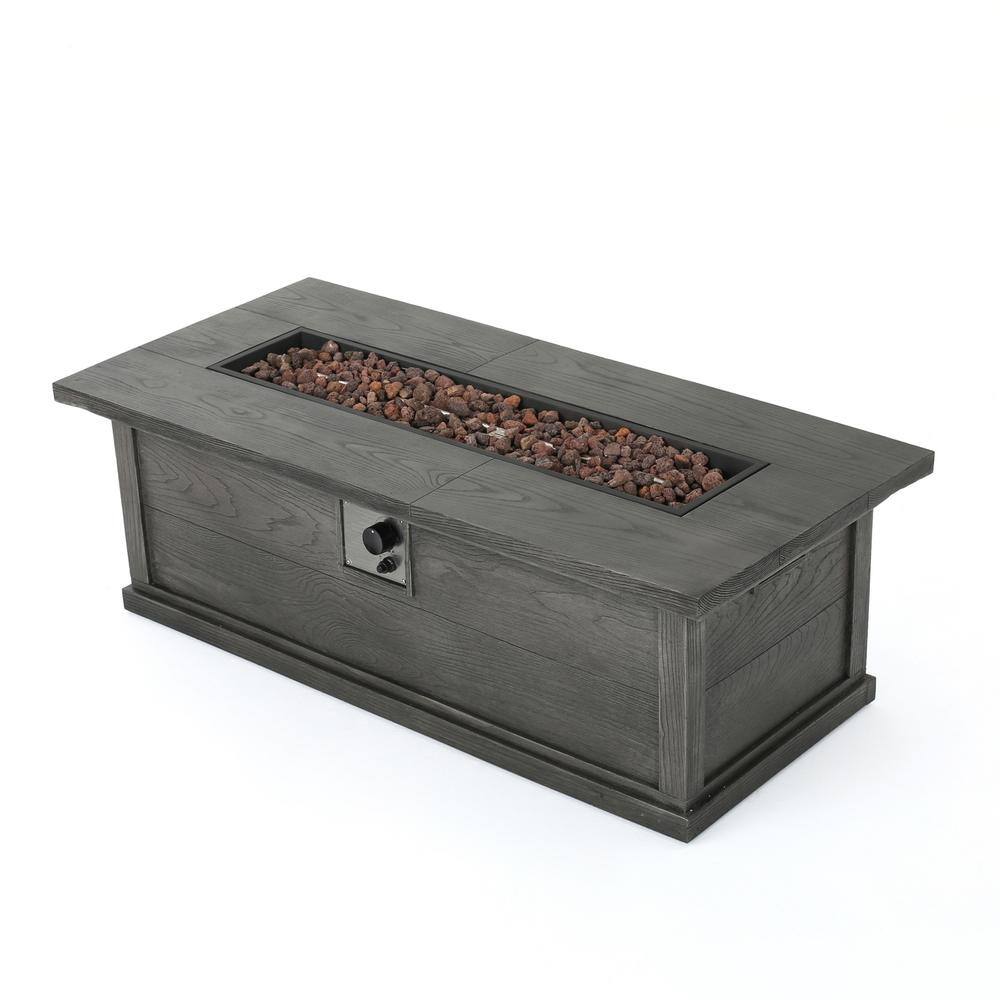 56 in. Outdoor 50,000 BTU Rectangular Wood Finish Propane Fire Pit, Grey Woodgrain (Tank Cover