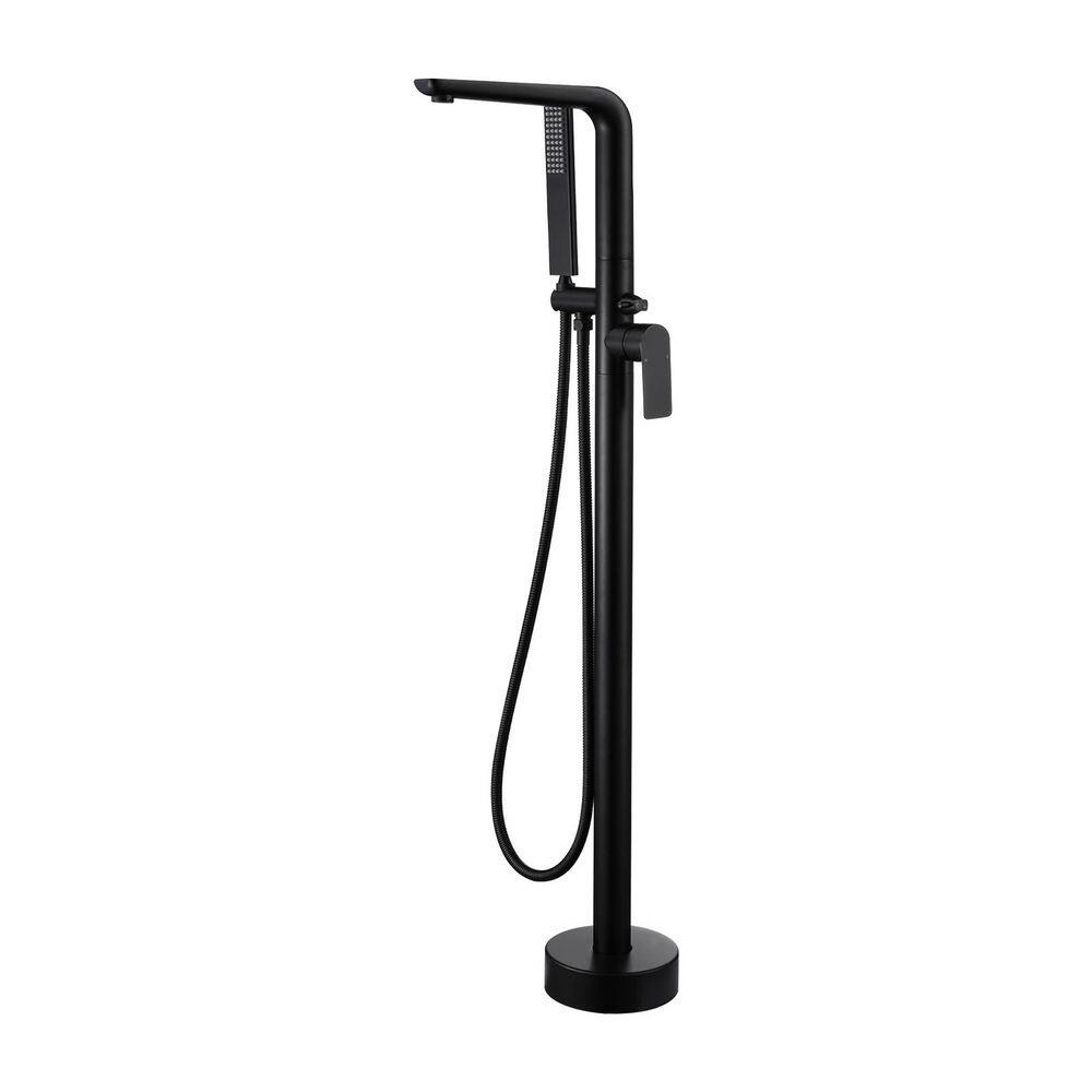 Single Handle Floor Mount Bathtub Faucet Freestanding Tub Filler Standing Shower Faucets with Handheld Shower in Black price history on PriceWatchPro