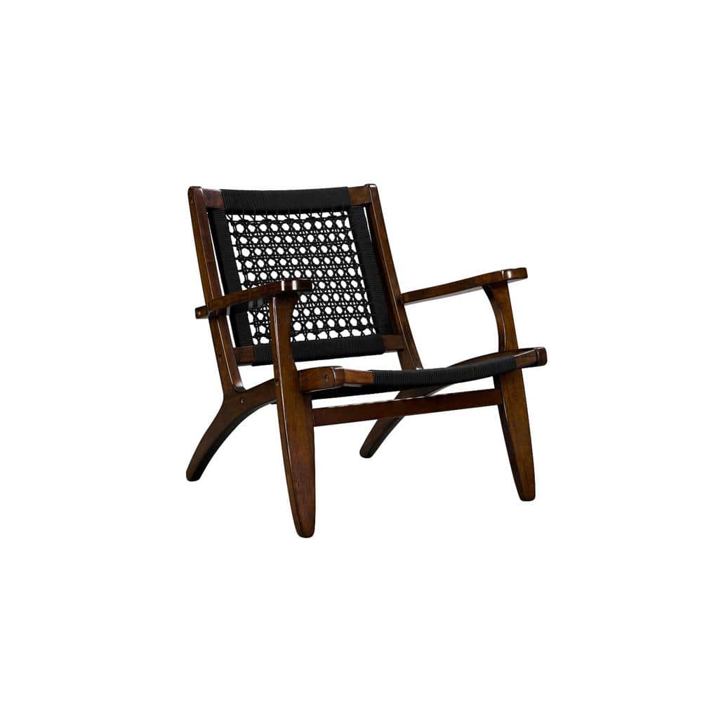 Harrison Hexagon Woven Black Rope Chair - Cappuccino Finish