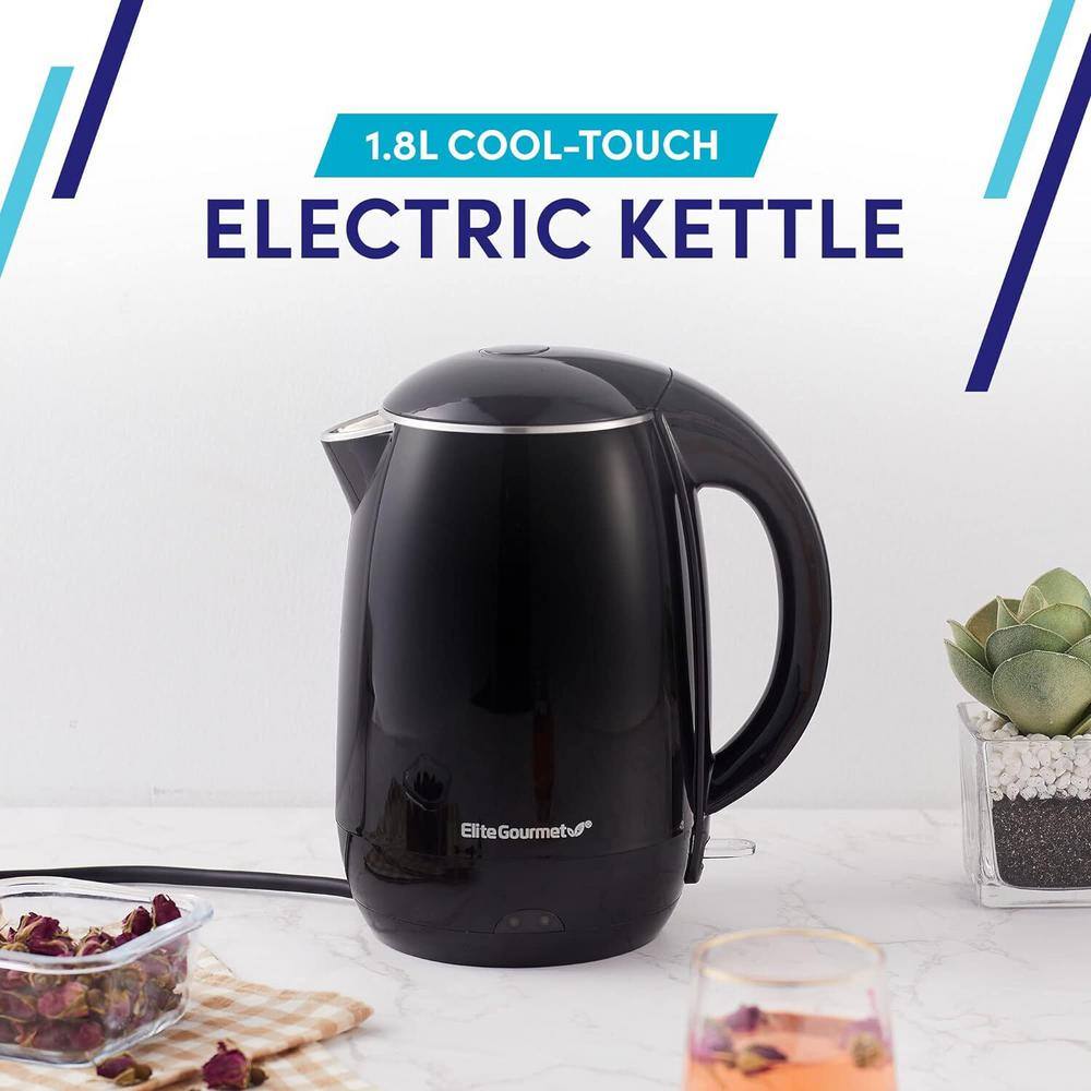 Elite Gourmet 1.8L Black Stainless Steel Electric Kettle